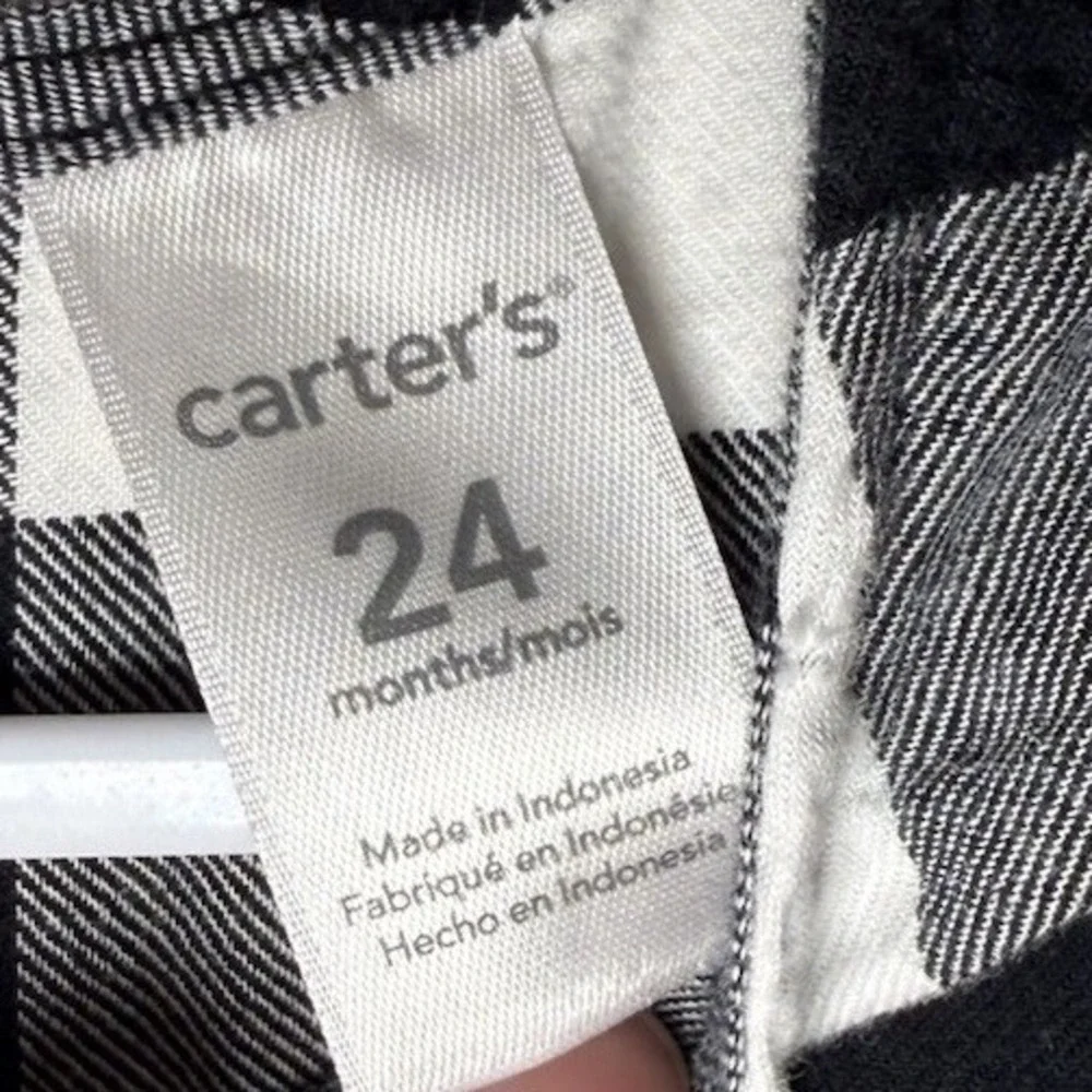 Carters Buffalo Check Plaid Back White L‎ Sleeve Peplum Dress Shirt Toddler 24M